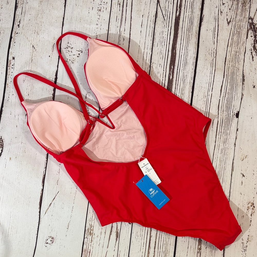 Cupshe Tomato Red V-Wire One-Piece Swimsuit Medium - Picture 9 of 12